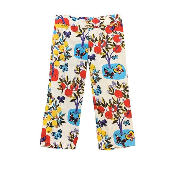 St. John Sport Pants Women 12 Multi Floral Fruit Butterfly Print Crop Marie Gray - Picture 1 of 10